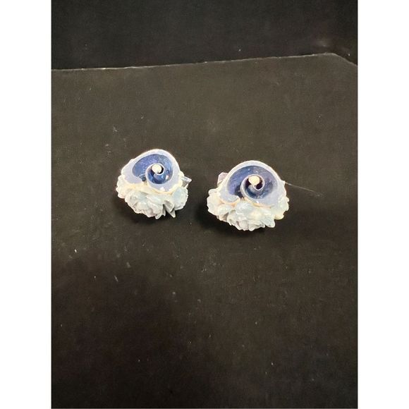Women's Blue Flower Screwback Clip On Non Pierce Earrings - Picture 1 of 7